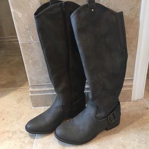 NWOT Grey Distressed Vegan Leather Boots